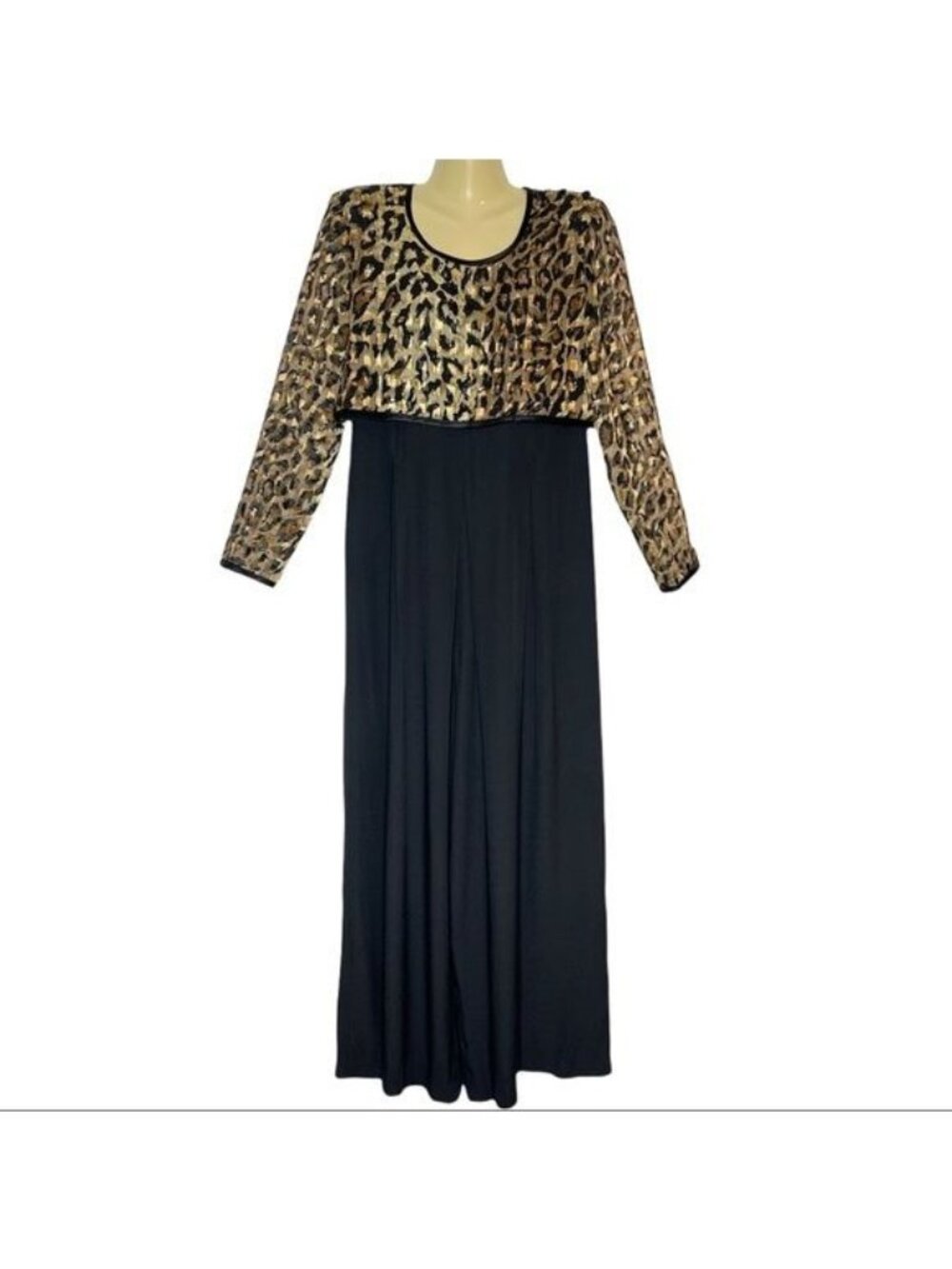 Vintage Jeffrey & Dara Cheetah Print Top Black Jumpsuit size 6 90s Maximalist Gl